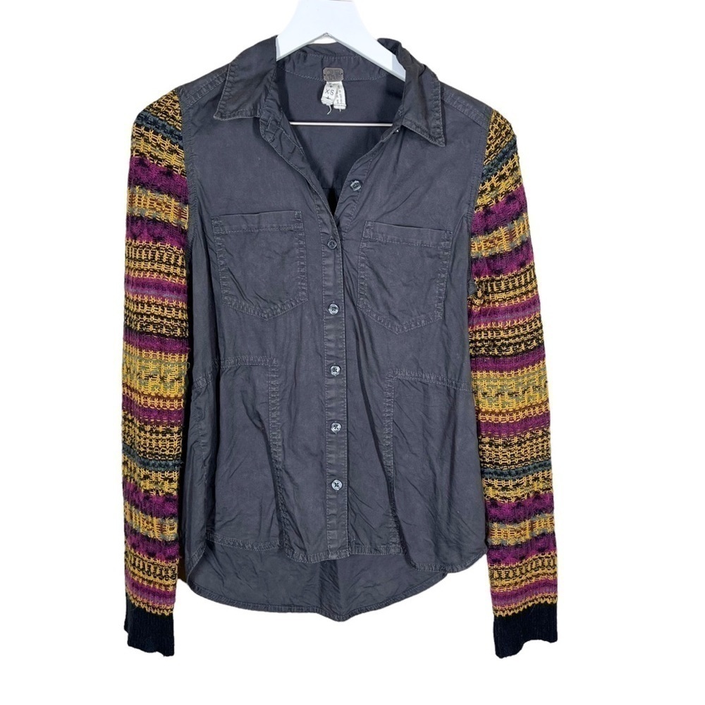 Free People We the Free Gray Button Up Fair Isle Sweater Sleeves Size XS